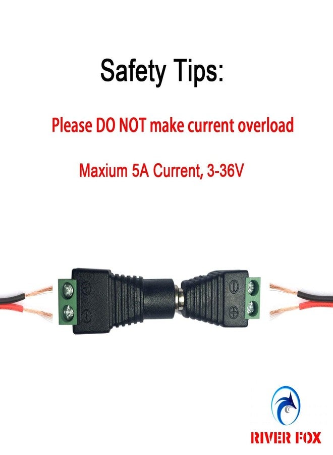 RIVER FOX 10 Pairs Dc Power Jack Plug Adapter Connector, 12V 24V Male + Female 2.1Mm X 5.5Mm Barrel Connectors For Cctv Camera,Led Strip Light, Dvr (10 X Male + 10 X Female), Black - Image 4